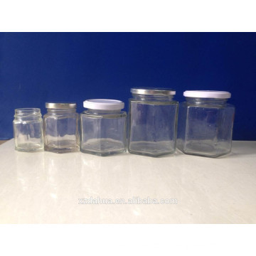 Clear Hexagon Glass Honey Jar Pickle Jar Series with Lid
